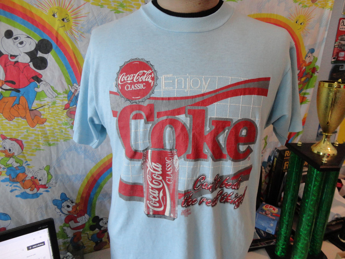 Vintage 80s Coca Cola Enjoy COKE Classic light blue Single Stitch T Shirt L Graphic Tee – Everyday Comfort · Great Gift For Fans