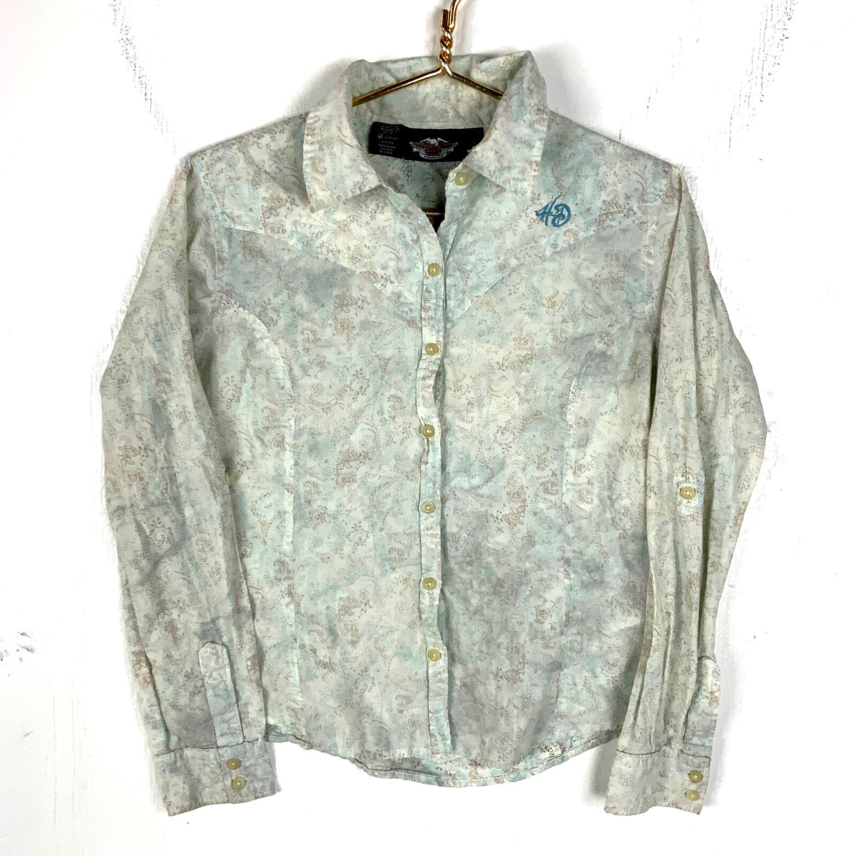 Harley Davidson Womens Long Sleeve Large Shirt Blue Button Up Graphic Tee – Everyday Comfort · Must-Have Style