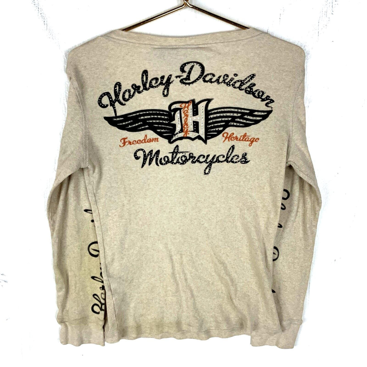 Harley Davidson Motorcycles Long Sleeve Shirt Women39s Large Beige Graphic Tee – Cozy Vibes · Great Gift For Fans