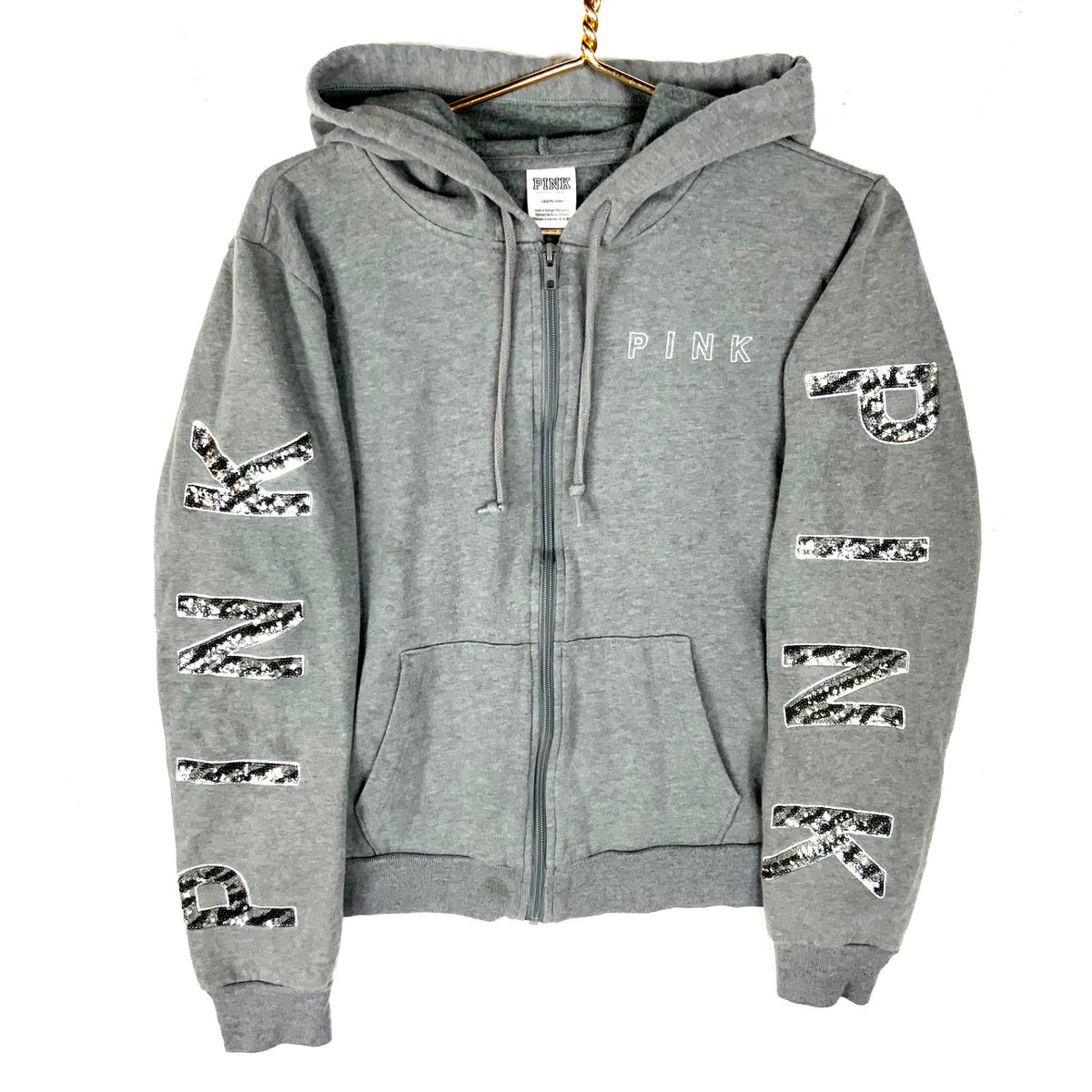 Victoria39s Secret Pink Women39s Sweatshirt Hoodie Large Gray Full Zip Sequin Hoodie – Premium Graphic · Trending Graphic Apparel
