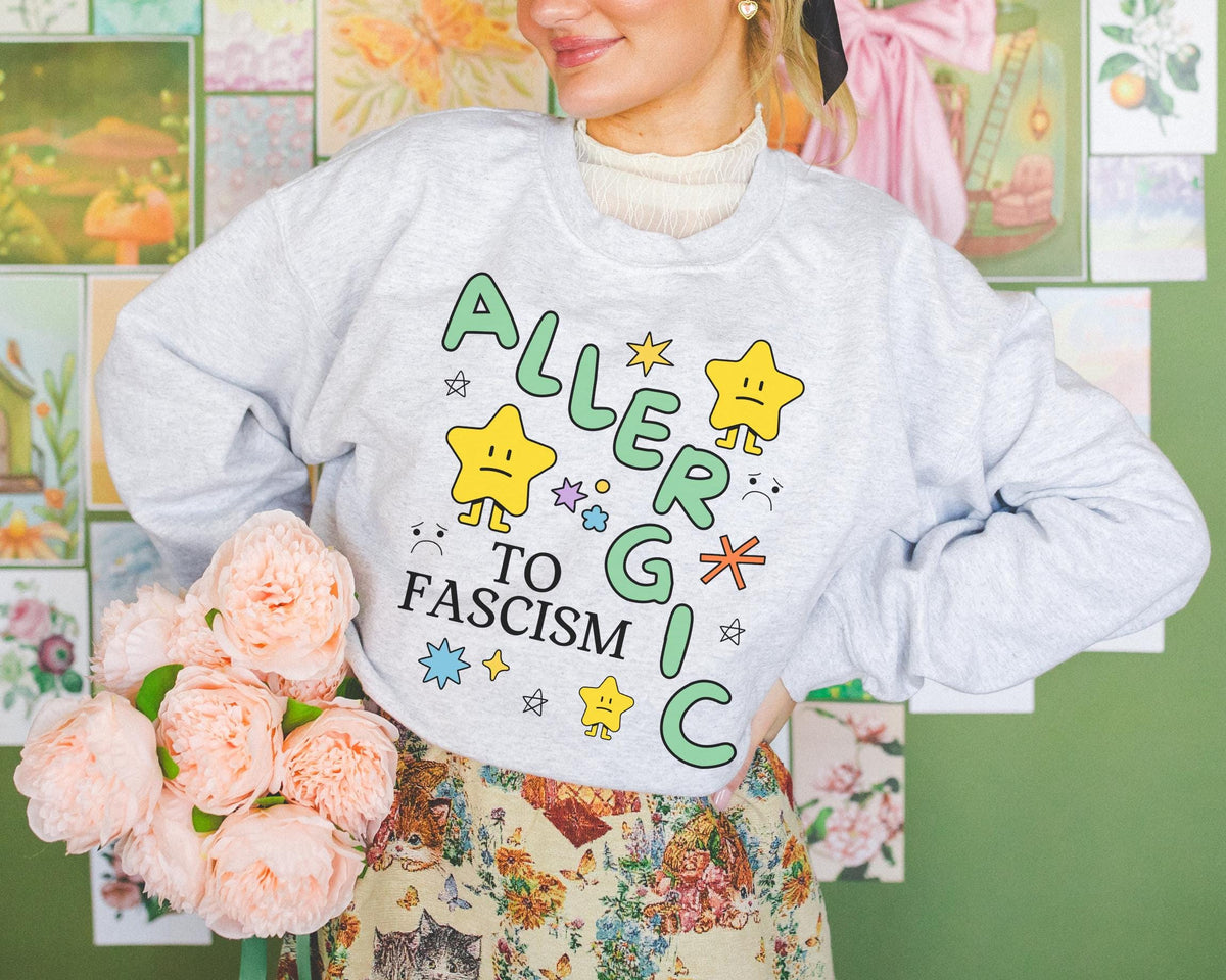Allergic to Fascism Sweatshirt Cute Democratic Socialist or Leftist Shirt Cute 90s Doodles Funny Saying Political Left Shirt with Stars Sweatshirt – Easygoing Wear · High-Quality Print