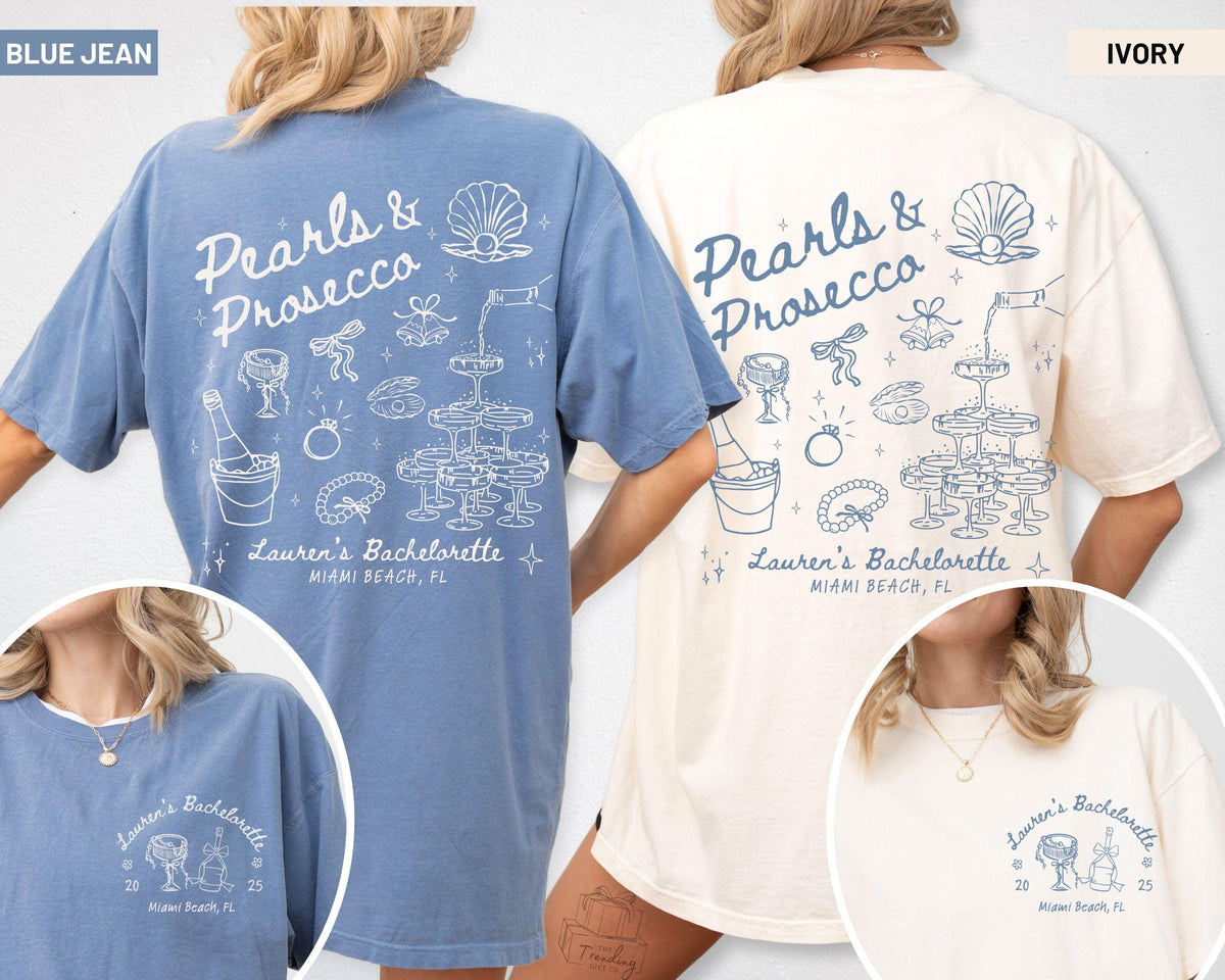 Pearls and Prosecco Bachelorette Party Tshirt Bridal Shower Matching ShirtsComfort Colors Brunch Bubbly Custom Bride and Bridesmaid Tee Graphic Tee – Warm & Stylish · Perfect For Daily Wear