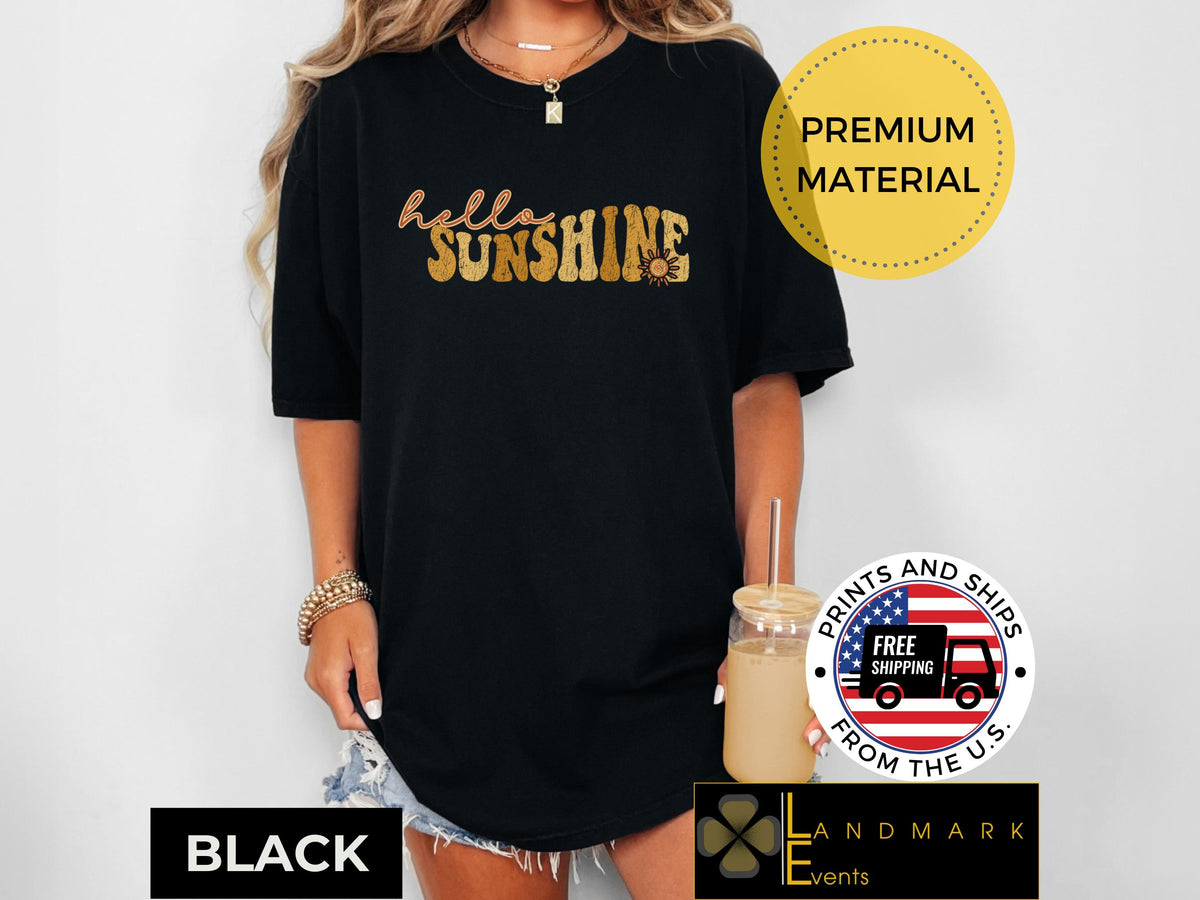 Hello Sunshine T shirt Yellow Orange Retro Style Shirt Unisex Adult Top 1717 Boho Sun Graphic Tee Summertime T Shirt Graphic Tee – Fan Favorite · Perfect For Daily Wear