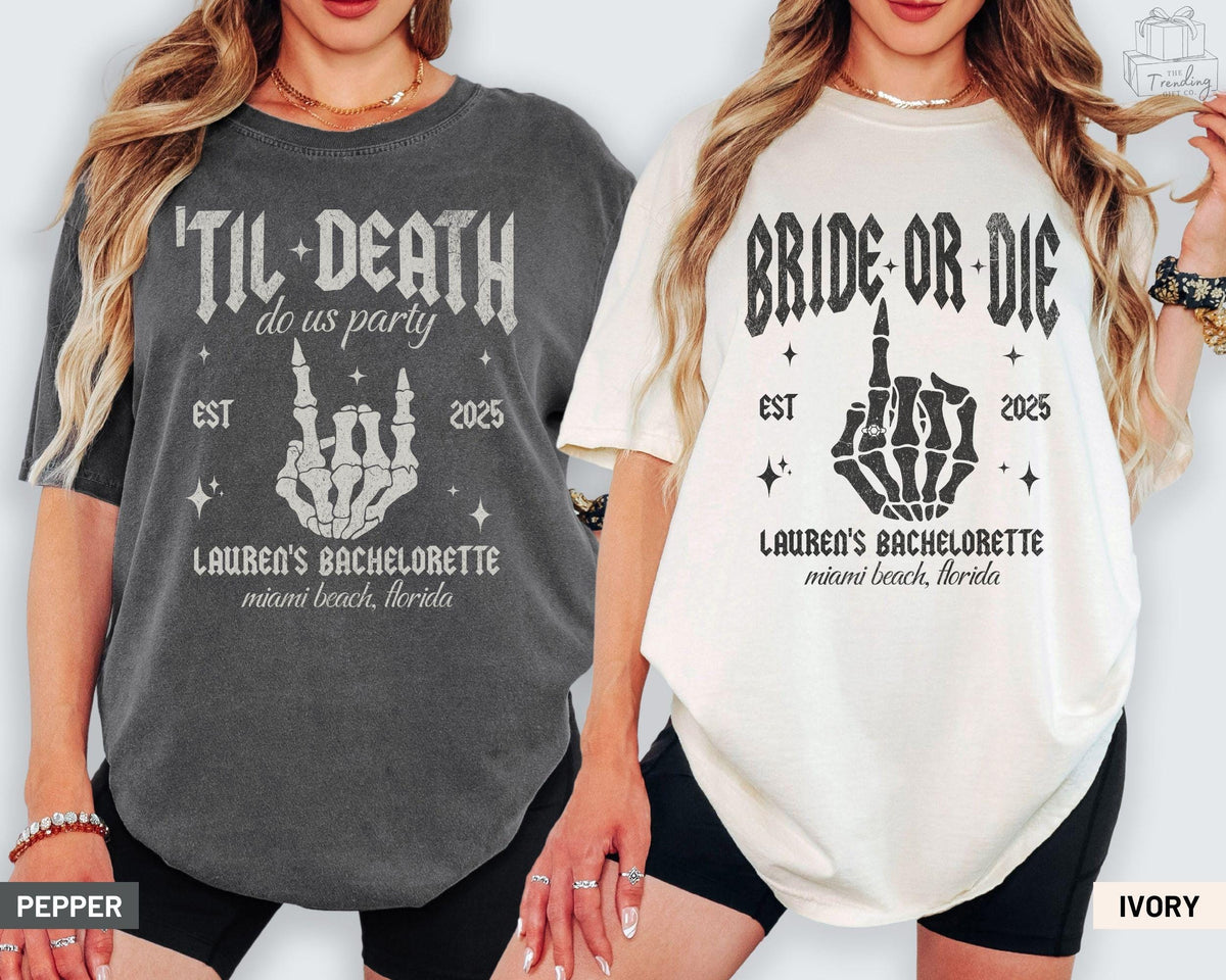 Bride Or Die Funny Bachelorette Party Shirts Til Death Do Us Party Halloween Bachelorette Favors Gothic Bride Skeleton Bach Shirts Graphic Tee – Easygoing Wear · Must-Have Style