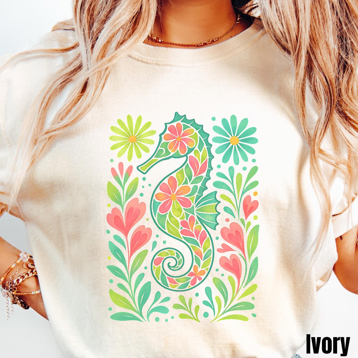 Floral Seahorse Summer Shirt Preppy Summer Beach Lover Tee Coastal Aesthetic Floral Tee Ocean Lover Gift Beach Vacation Graphic Tee – Premium Graphic · Perfect For Daily Wear