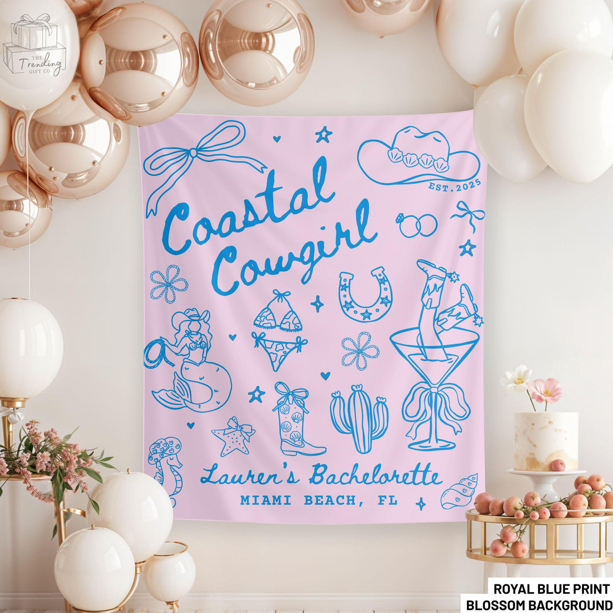 Custom Coastal Cowgirls Bachelorette Banner Disco Cowgirl Tapestry Western Bridal Shower Welcome Sign Last Rodeo Girls Beach Trip Decor Graphic Tee – Premium Graphic · Perfect For Daily Wear