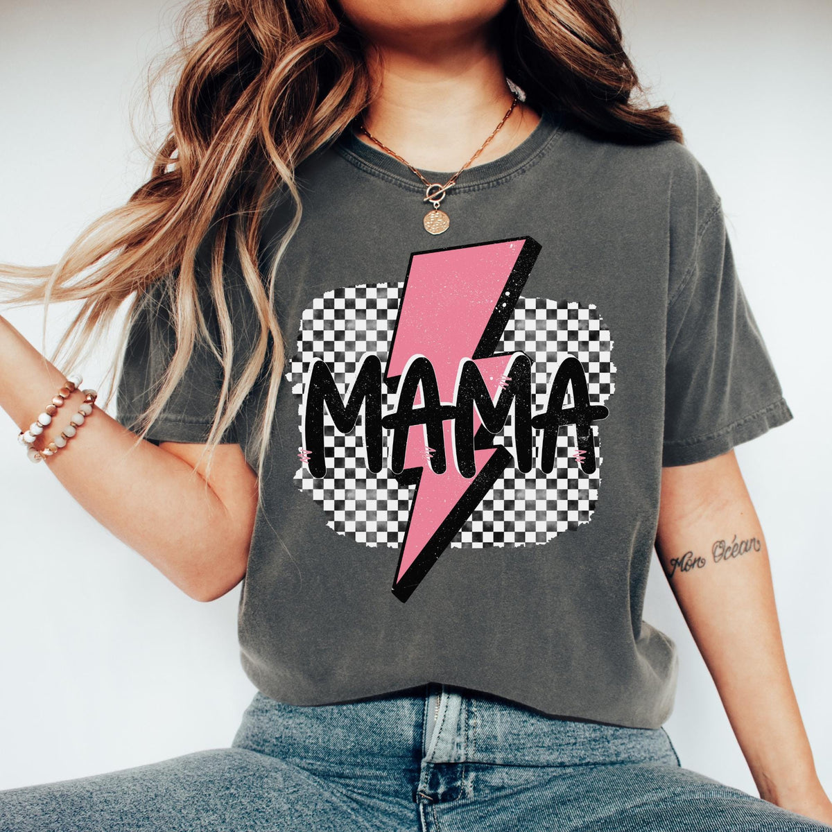 Mama Lightening Bolt Shirt Checkered Mom New Mama Tshirt New Mom Gift Mom Tshirt Mom Tee Gift for Mom Graphic Tee – Premium Graphic · High-Quality Print