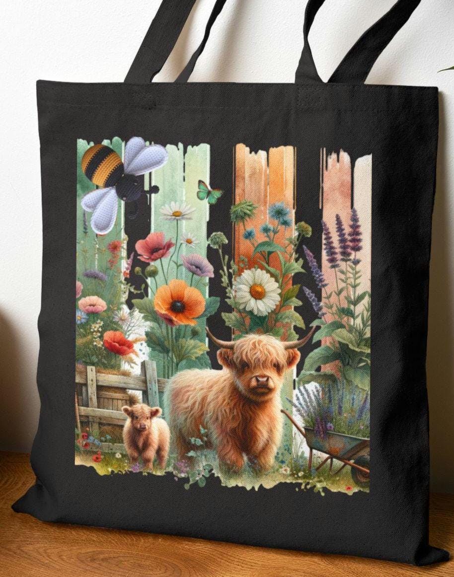 Highland Cow Wildflower Tote Bag Nature Lover Gift Botanical Garden Tote Eco Friendly Shopping Bag Farm Animal Print Beach Bag Tote Bag – Warm & Stylish · Perfect For Daily Wear