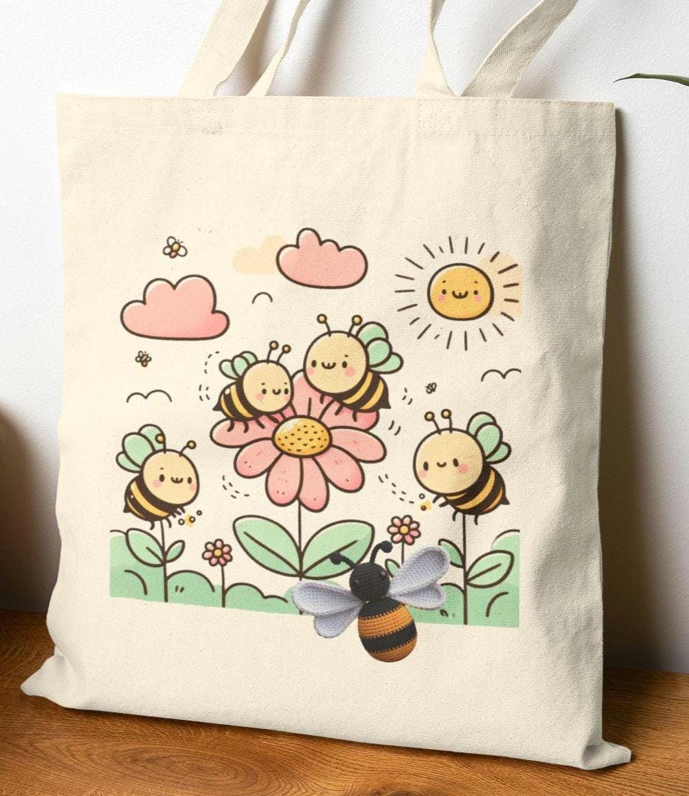 Bee Happy Tote Bag Floral Tote Eco Friendly Shopping Bag Perfect for Summer Outings Gift for Garden Lovers Bumblebee Tote Bag Tote Bag – Cozy Vibes · Must-Have Style