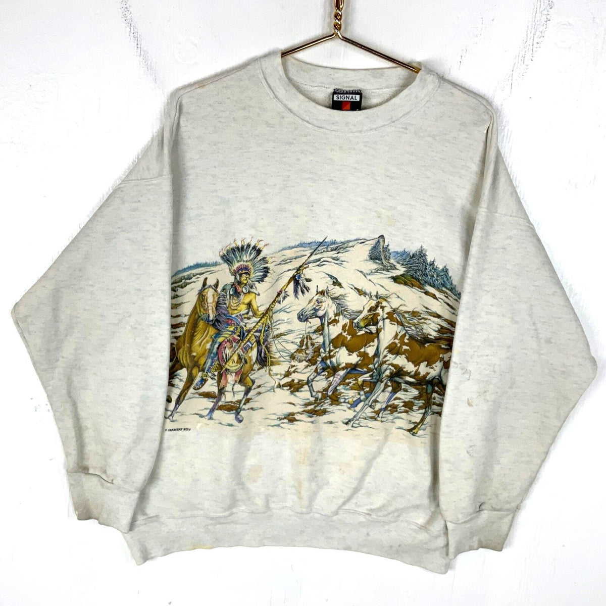 Vintage Native Chief Signal Sweatshirt Crewneck XL Gray Distressed 1994 Horses Sweatshirt – Fan Favorite · High-Quality Print