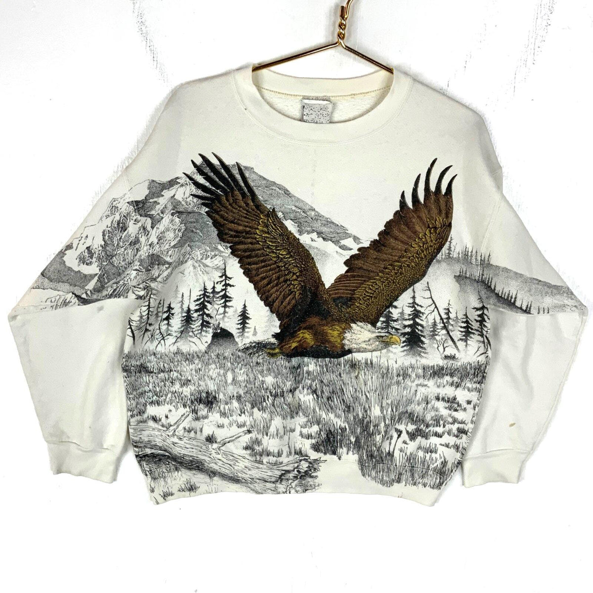Vintage Eagle Sweatshirt Medium Made In Usa All Over Print Forest Wildlife 1990s Sweatshirt – Easygoing Wear · High-Quality Print