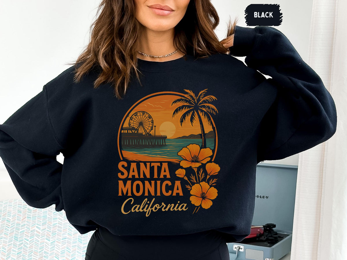 Santa Monica California Sweatshirt Unise Beach Vibes Tee Coastal Summer Sweater Vacation Apparel Ocean Lover Los Angeles Souvenir Sweatshirt – Soft Feel · Perfect For Daily Wear