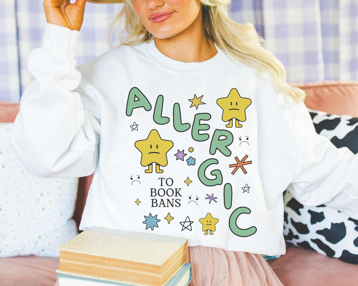 Read Banned Books Sweatshirt with Funny Saying Allergic to Book Bans Crewneck for Librarian or Book Author Cute Literature Professor Tee Sweatshirt – Warm & Stylish · Perfect For Daily Wear