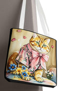 Cat Coquette Bow flower Tote Bag Coquette Floral Canvas Handbag Cute Feline Shoulder Purse Animal Lover Gift Pet Owner Shopping Bag Tote Bag – Soft Feel · Must-Have Style