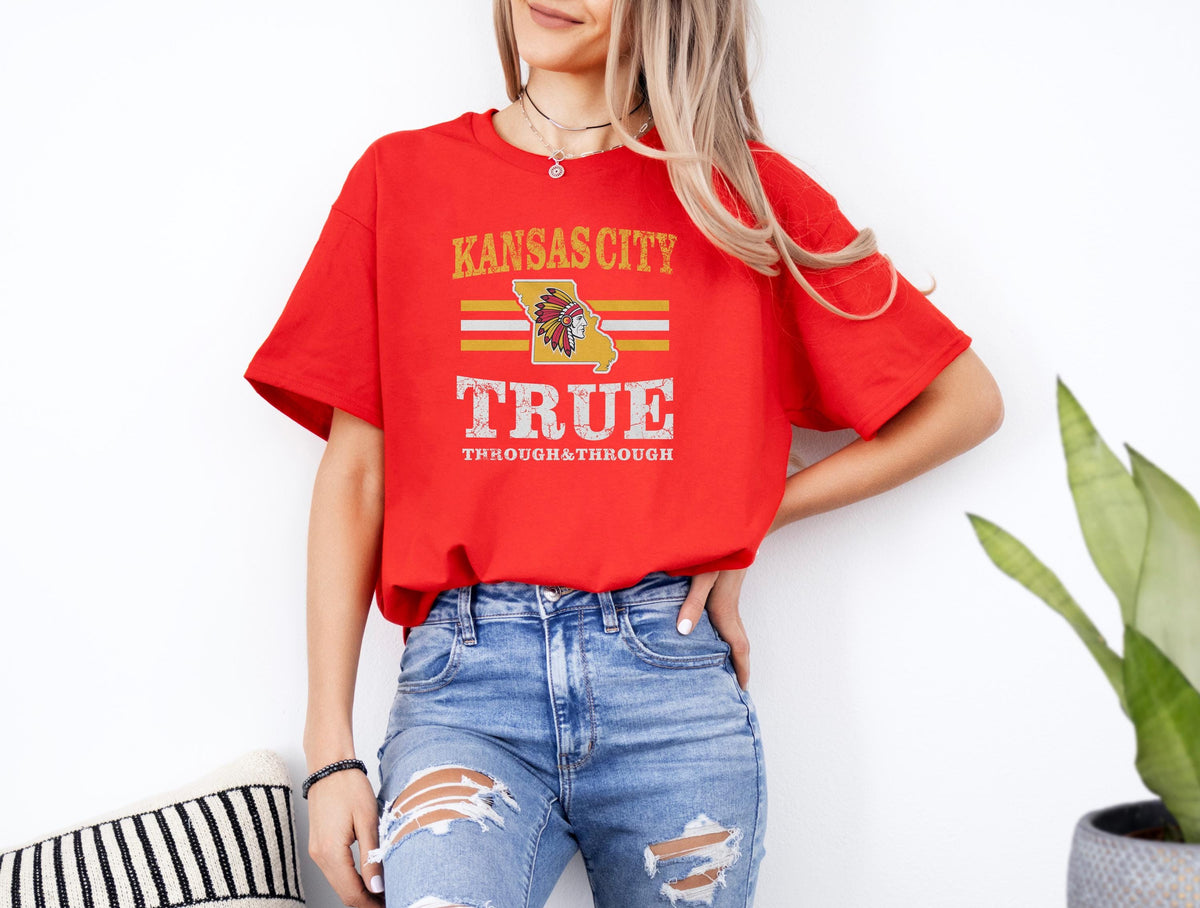 Kansas True Through and Through Shirt Football Fan Tee Vintage Kansas City T Shirt Game Day Shirt Gift for Football Lovers Casual Shirt Graphic Tee – Aesthetic Look · Great Gift For Fans