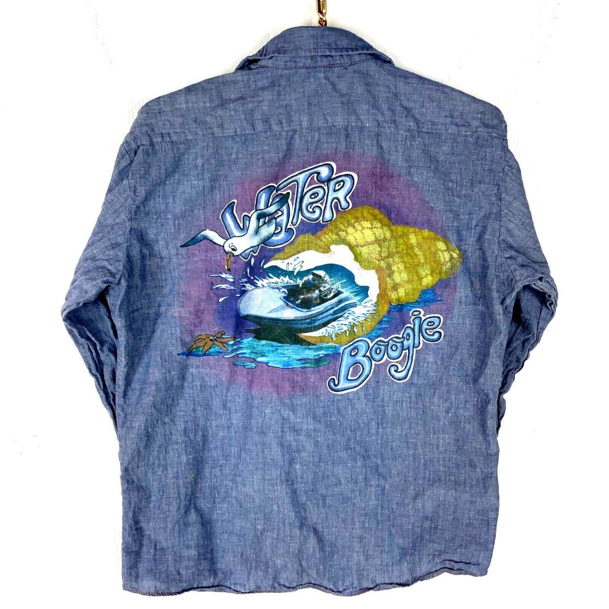 Vintage 198039s Chambray Shirt Medium Blue Long Sleeve Button Up Graphic Tee – Feel-Good Design · Perfect For Daily Wear