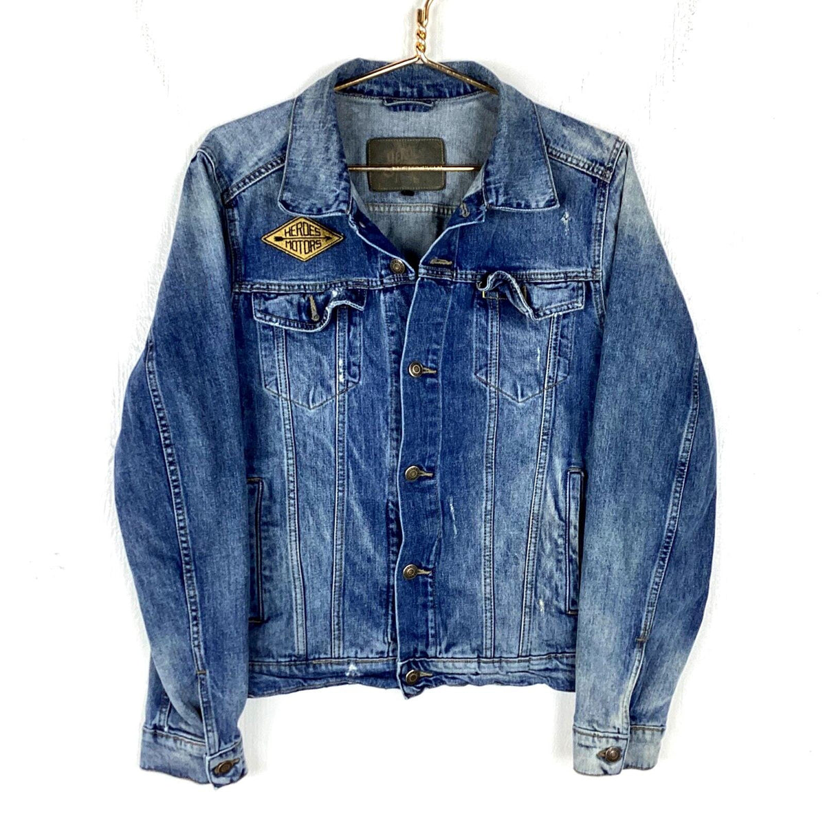 Heros Motors Denim Jean Jacket Size Large Blue Button Up Graphic Tee – Fan Favorite · Perfect For Daily Wear