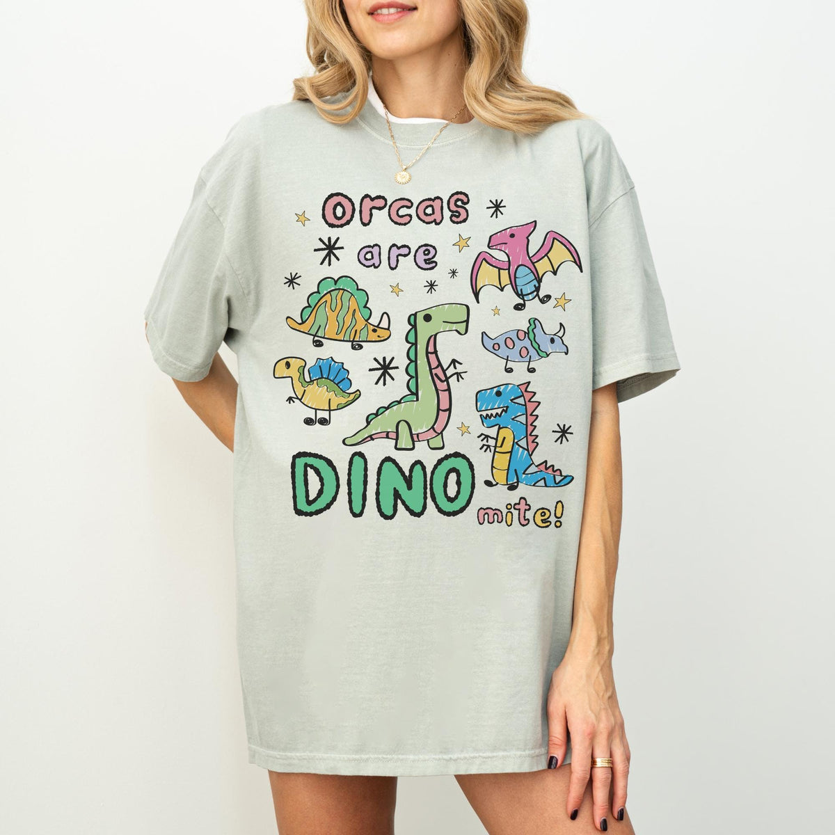 Funny Orca Whale Lover Tee Shirt for Marine Biologist Who Loves Dinosaurs Orcas are Dinomite Funny Saying Ocean Animal Tee with Stars Graphic Tee – Fan Favorite · Great Gift For Fans