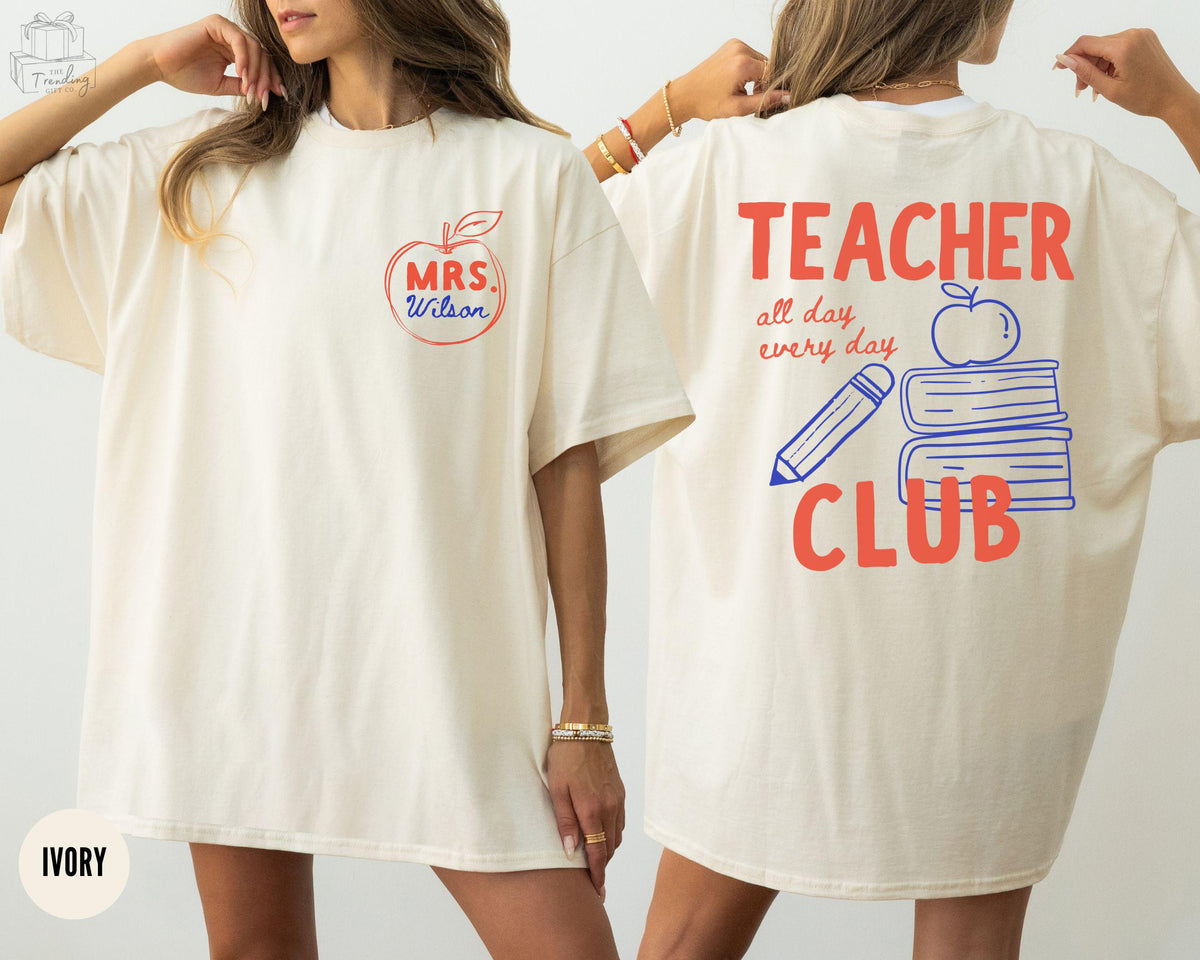 Custom Teacher Shirt Retro Teacher Team Shirts Personalized School Tshirt Mrs Teacher Name Shirt New Teacher Gift Graphic Tee – Warm & Stylish · High-Quality Print