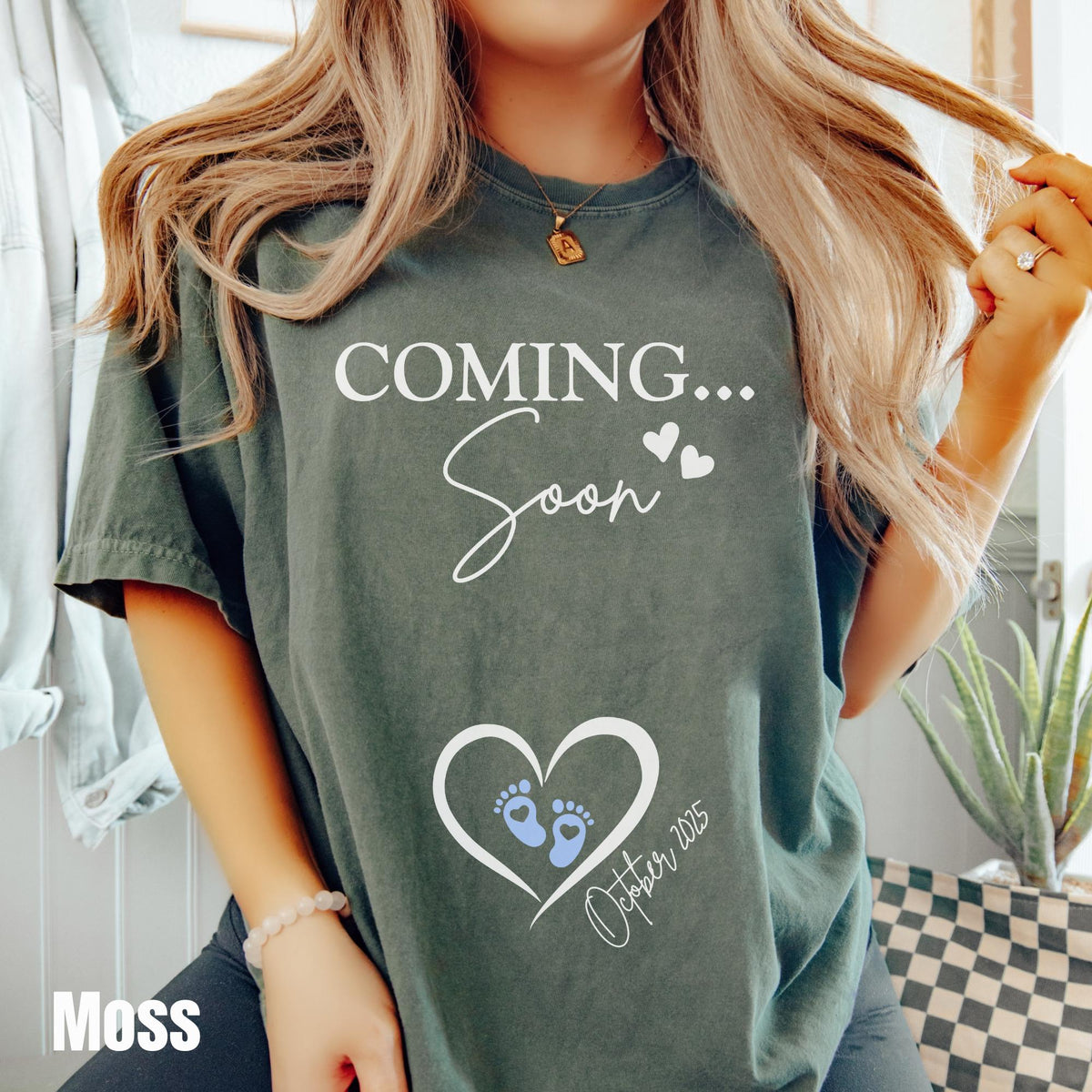 Custom Pregnancy Announcement Shirt Pregnant Mom Shirt Expecting Mom Gift Personalized Coming Soon Baby Boy Reveal Shirt Graphic Tee – Premium Graphic · Must-Have Style