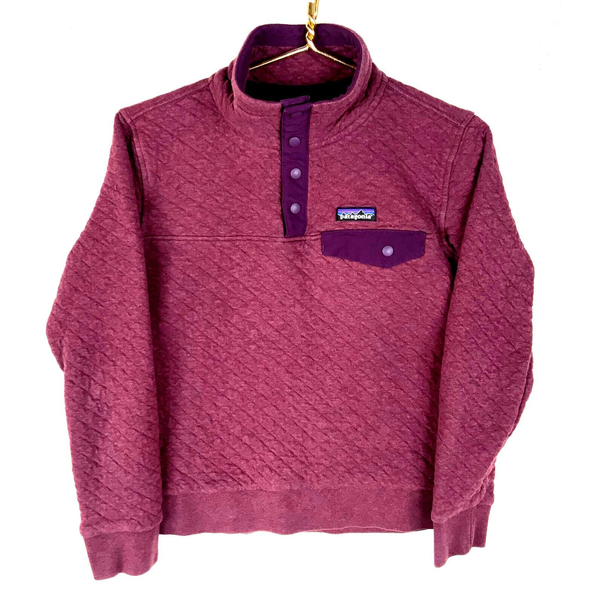 Patagonia Organic Cotton Snap T Womens Sweatshirt XS Purple Quilted Sweatshirt – Aesthetic Look · High-Quality Print