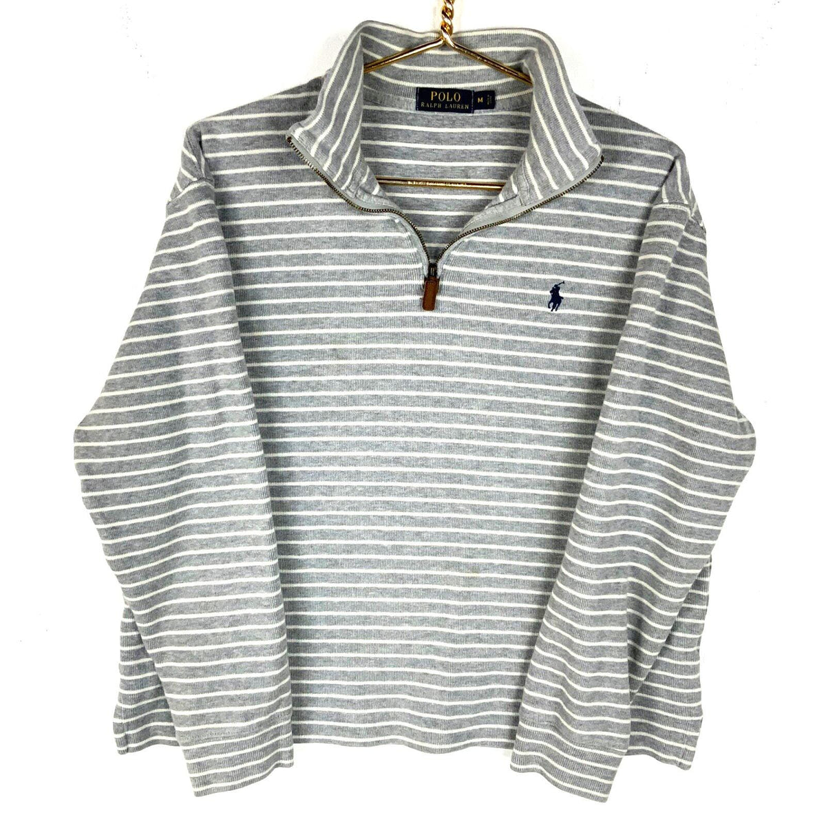 Polo Ralph Lauren Knit Sweatshirt High Neck Medium Gray Striped 14 Zip Sweatshirt – Premium Graphic · Must-Have Style