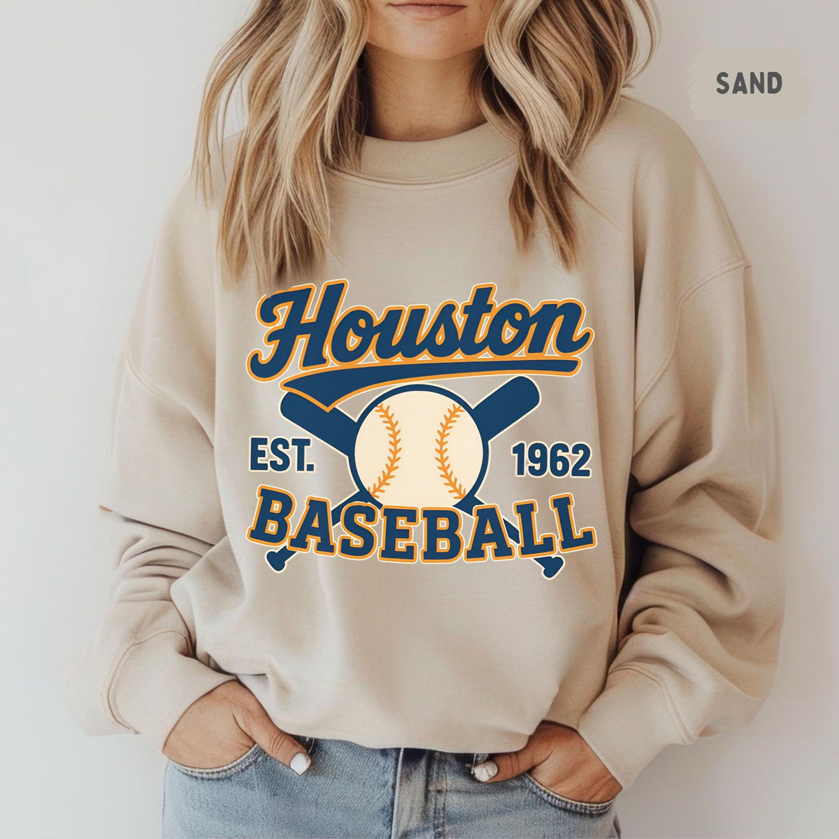 Vintage Houston Baseball Sweatshirt Unisex Crewneck Retro Game Day Sweatshirt Baseball Fan Gift Houston Sports Team Apparel Sweatshirt – Fan Favorite · High-Quality Print