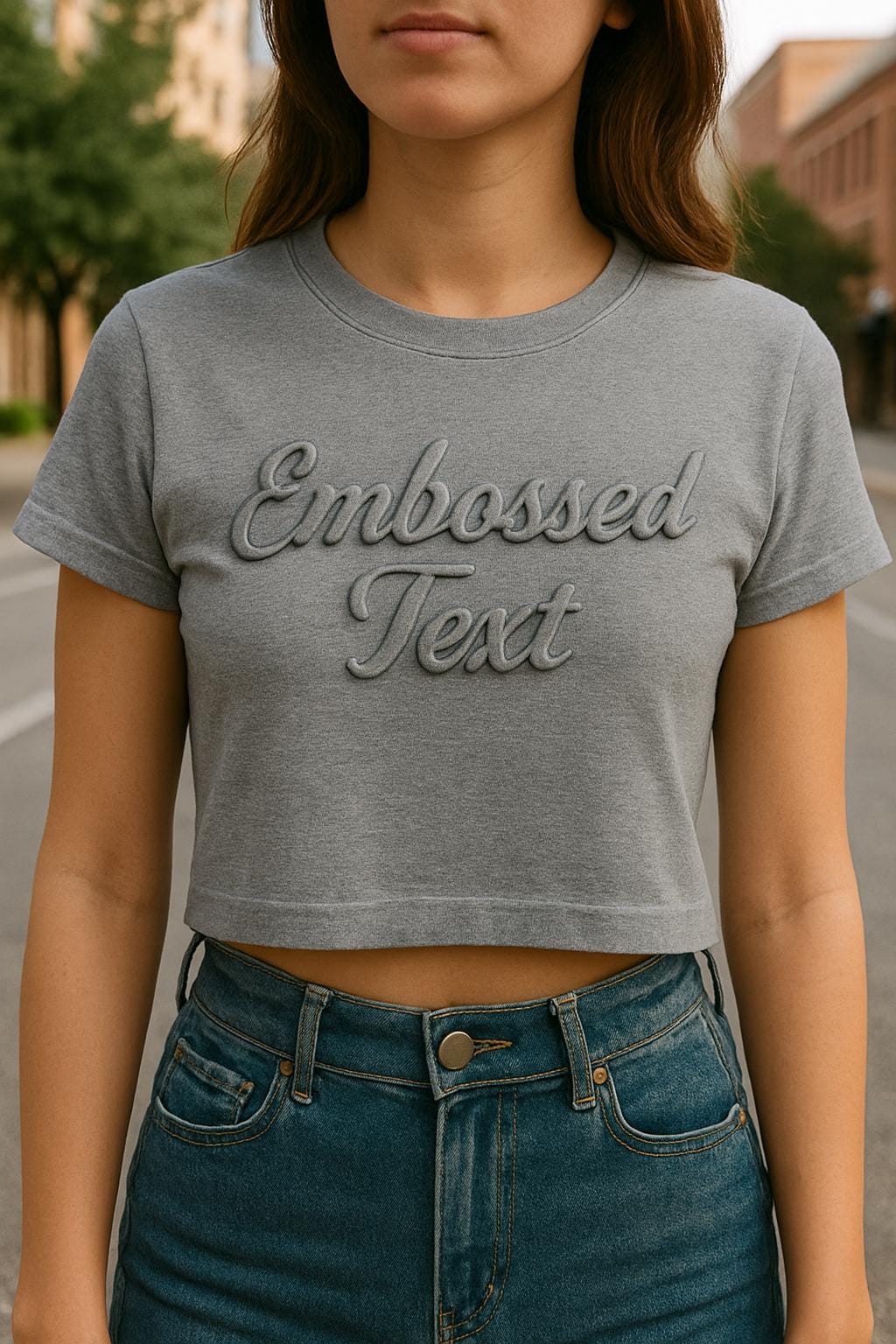 Custom Embossed Crop Top Personalized Raised Text Tee Trendy Minimalist Design Summer Fit Gift for Her Graphic Tee – Fan Favorite · High-Quality Print