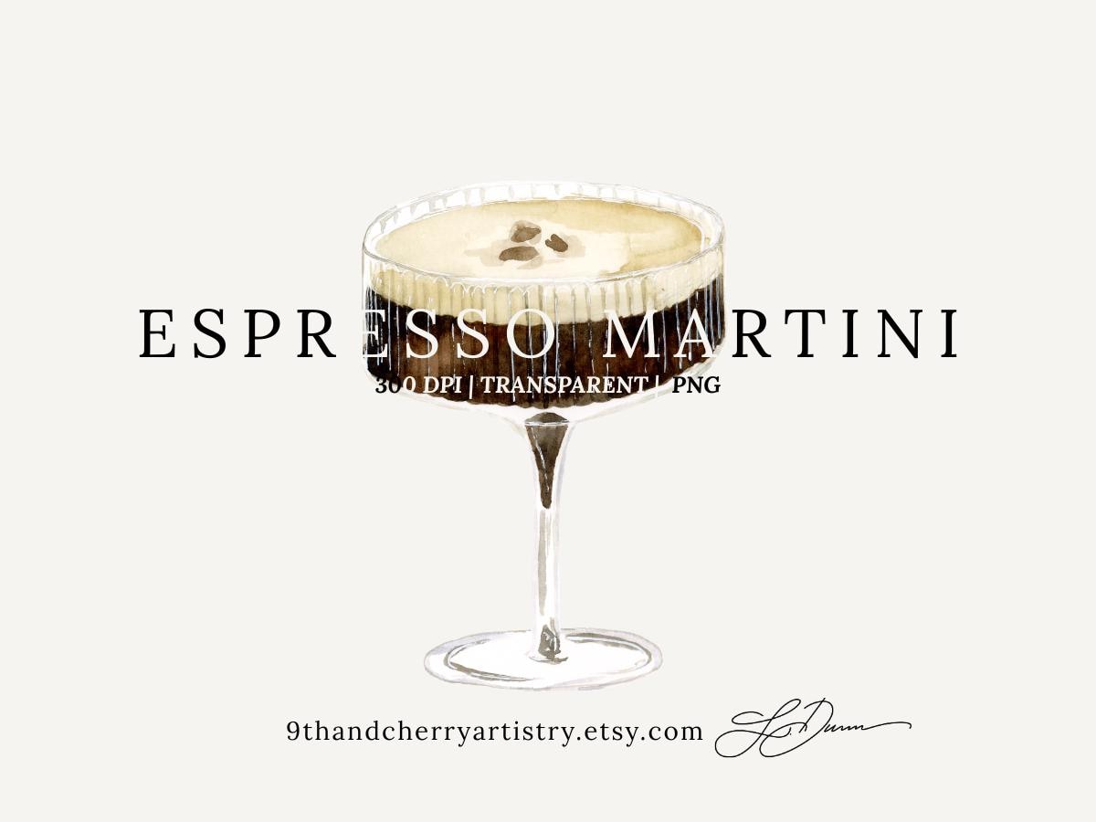Espresso Martini Watercolor Clipart Illustration Watercolor Cocktail Graphic Signature Drink PNG Wedding Sign Bar Menu Graphic Tee – Warm & Stylish · High-Quality Print