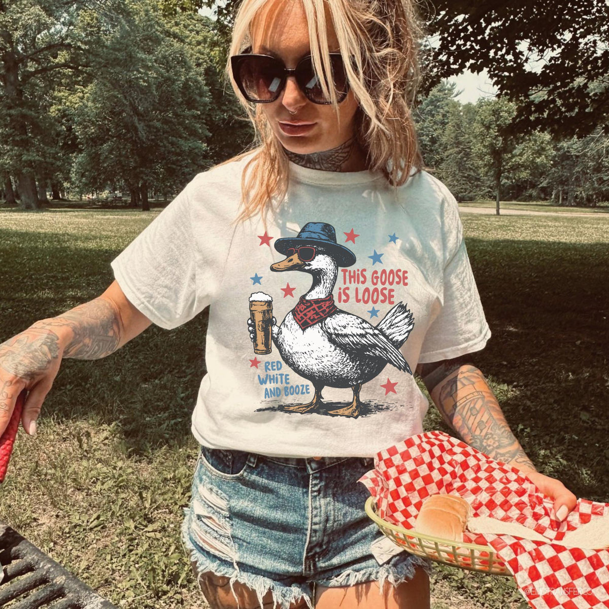 Comfort Colors This Goose is Loose Red White Booze Goose Shirt Summer Goose Shirt Goose Tshirt Funny Goose Shirt Graphic Tee – Aesthetic Look · High-Quality Print