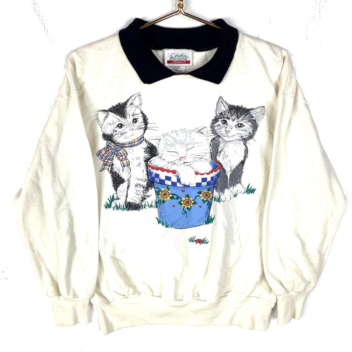 Vintage Kittens Sweatshirt Henley Size Medium White Cristin Stevens Made In Usa Sweatshirt – Easygoing Wear · Trending Graphic Apparel