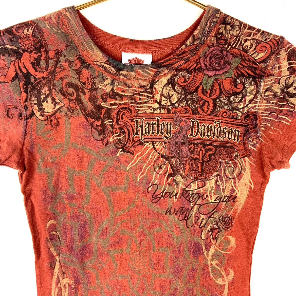 Harley Davidson TShirt Women39s Small Orange Aop You Know You Want It Graphic Tee – Warm & Stylish · Must-Have Style