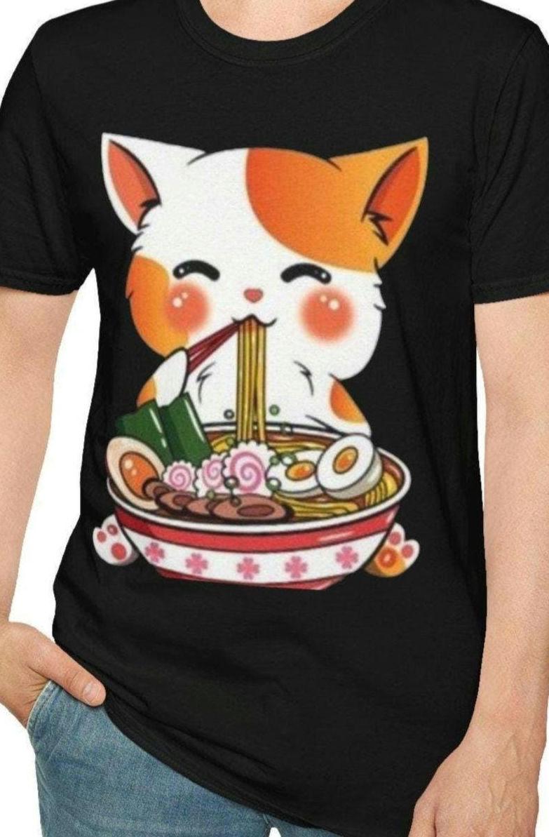 Cat Ramen T Shirt Korean noodle Perfect Gift for Foodies Anime Fans Casual Wear Birthdays Celebrations Japanese roman noodle Graphic Tee – Bold Style · Great Gift For Fans
