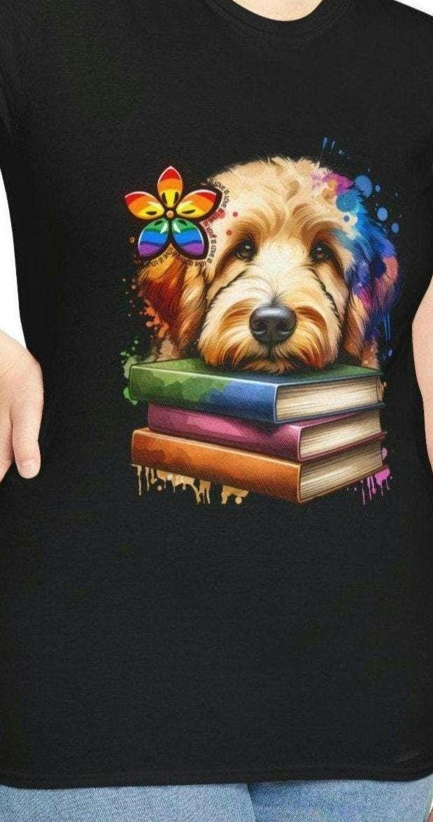 Pride Dog Book Lover T Shirt Reading Tee LGBTQ Dog Shirt Rainbow Literature Gift Queer Bibliophile Top Graphic Tee – Soft Feel · Great Gift For Fans