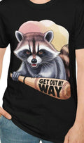 Raccoon Get Out The Way Unisex Softstyle T Shirt Humorous Animal Graphic Tee Wildlife Lover Gift Casual Top Bat Design funny tshirt Graphic Tee – Soft Feel · Great Gift For Fans