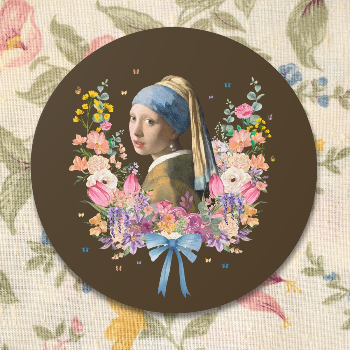 Girl with a Pearl Earring Johannes Vermeer Floral Collage with Butterflies Boho Art History Sticker Famous Painting Goblincore Gift Graphic Tee – Everyday Comfort · Great Gift For Fans