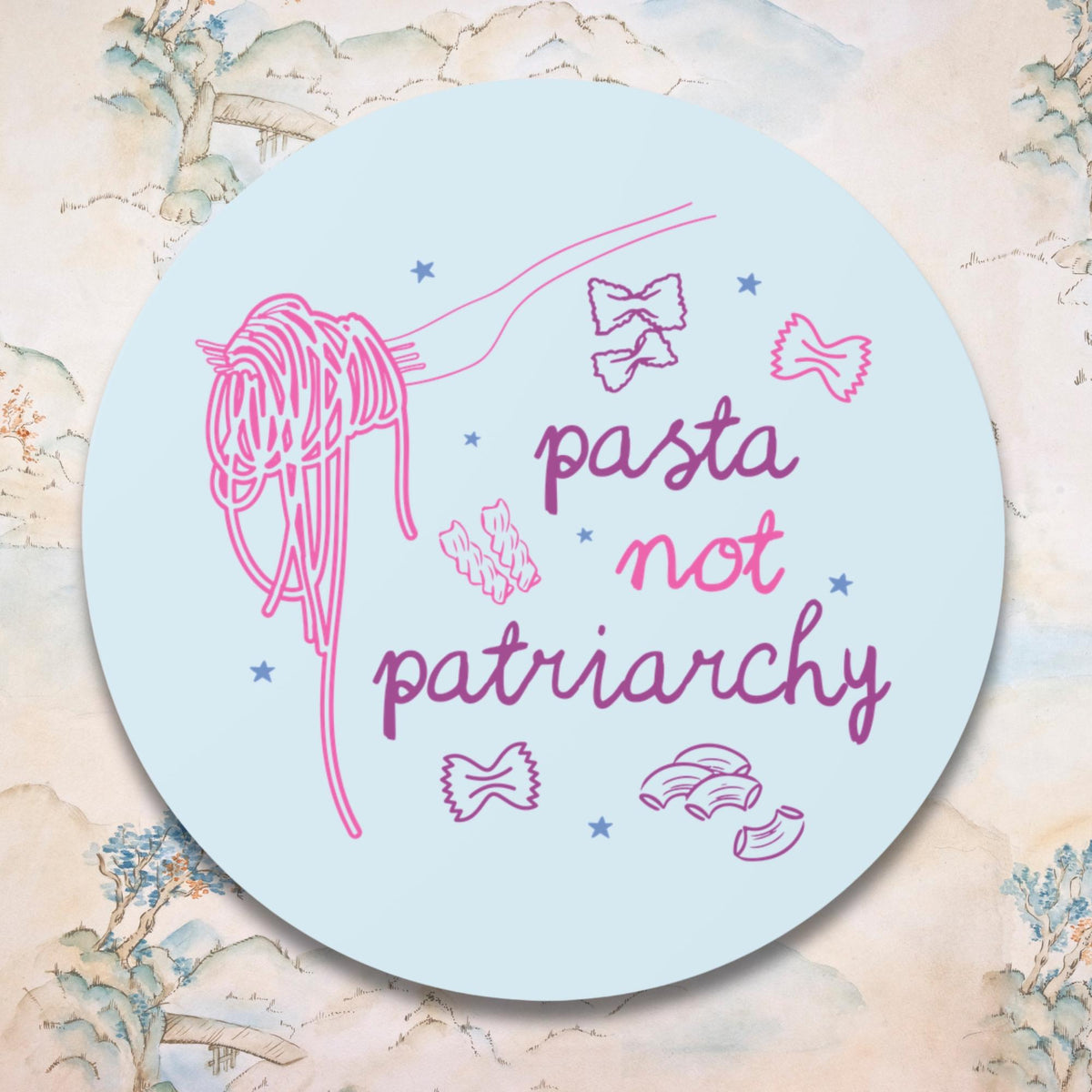 Pasta Not Patriarchy Funny Saying Feminist Sticker with Stars and Spaghetti Cute Women39s Rights or Equal Rights Leftist Sticker with Stars Graphic Tee – Premium Graphic · Great Gift For Fans