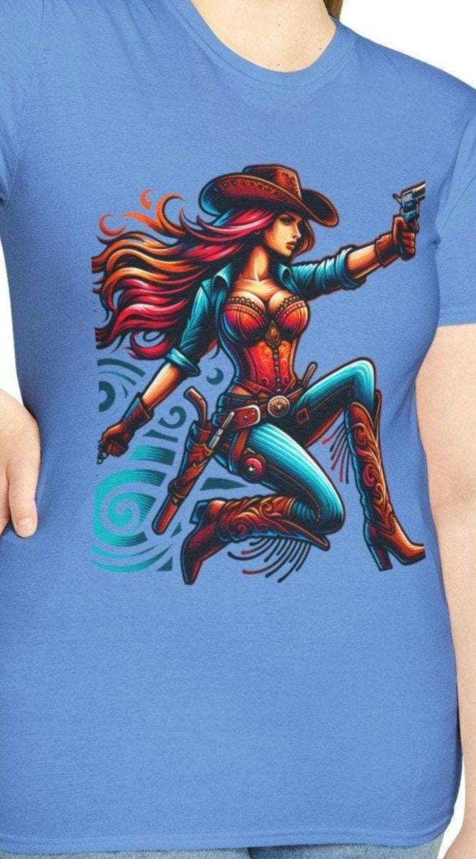 Cowgirl theme T Shirt Western Style Tee Unisex Softstyle Shirt Retro Cowboy Gift Country Music Top Graphic Tee – Fan Favorite · High-Quality Print