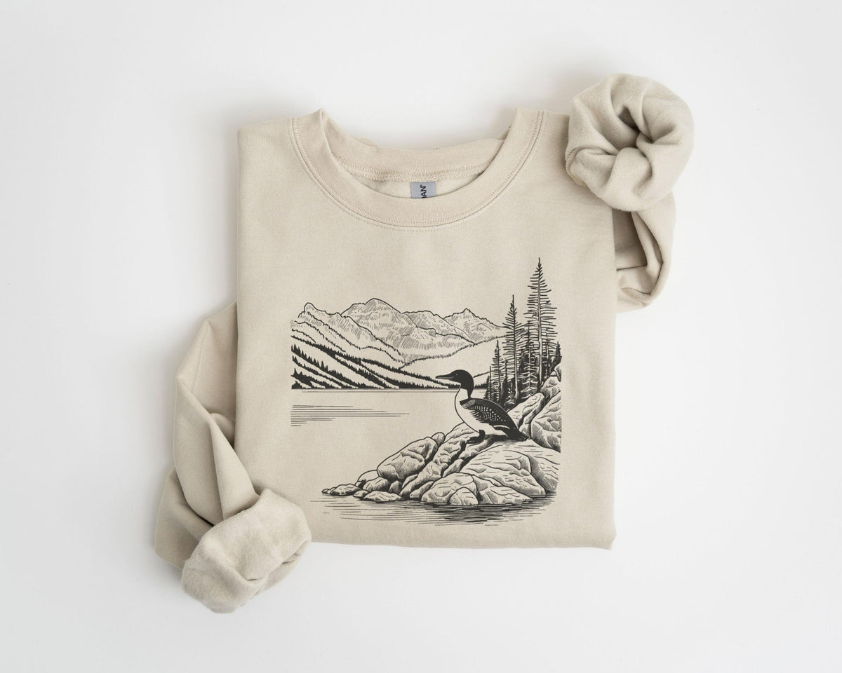 Retro Loon in the Wilderness Crewneck Sweatshirt Vintage Style Loon Shirt Birding Bird Watching Sweater Gift for Bird Lover Gift Grandma Sweatshirt – Aesthetic Look · Trending Graphic Apparel