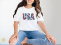 USA Est 1776 Floral T Shirt Retro Patriotic Tee Red White Blue Flower Shirt 4th of July Top Vintage USA Graphic Tee Graphic Tee – Bold Style · Great Gift For Fans