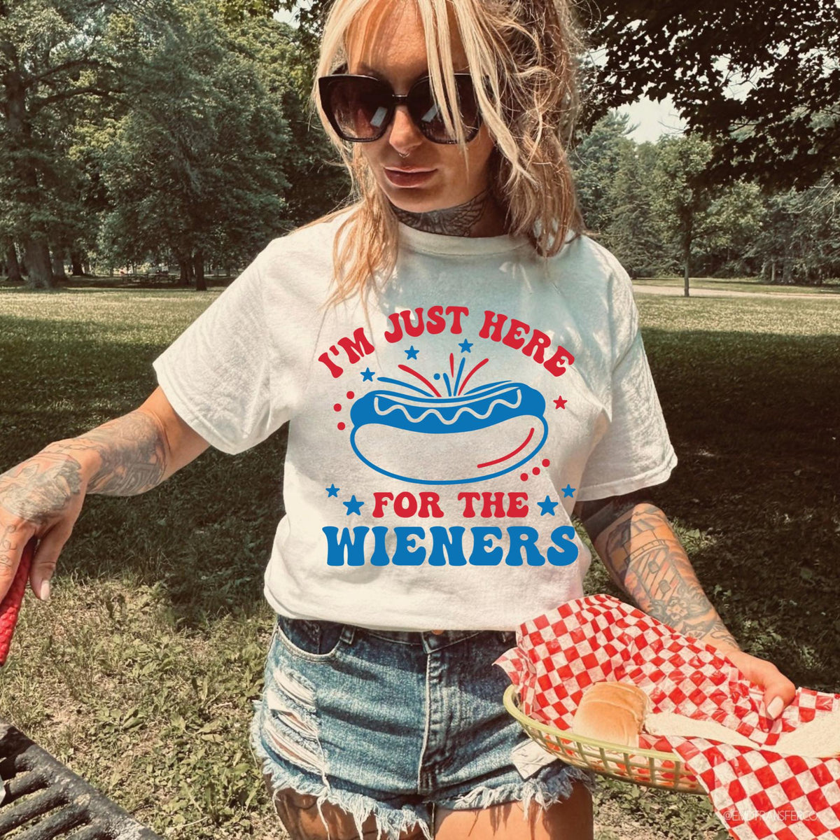 I39m Just Here for The Wieners Usa Patriotic Tee 4th of July Party TShirt Trendy Usa Celebration Shirt I39m Just Here for The Weiners Graphic Tee – Warm & Stylish · Top Pick For Any Outfit