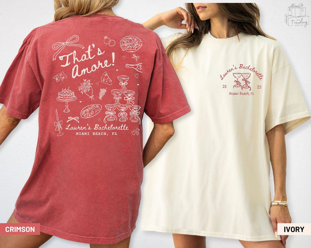 Personalized That39s Amore Bachelorette Party Shirt Italian Theme Bach Party Tshirt Pizza Wine Custom Bridesmaid Outfits Graphic Tee – Premium Graphic · Top Pick For Any Outfit