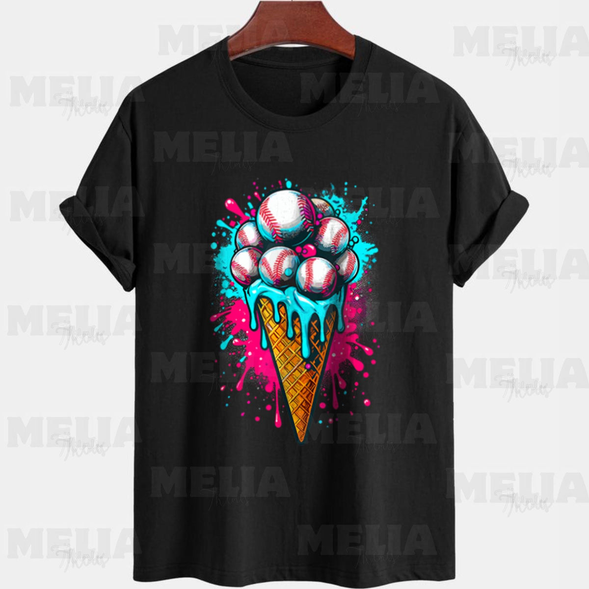 Baseball Ice Cream Cone PNG Design for T Shirt Sublimation Fun Graphic Tee PNG for Sports Lovers Instant Download Digital Design Graphic Tee – Soft Feel · High-Quality Print