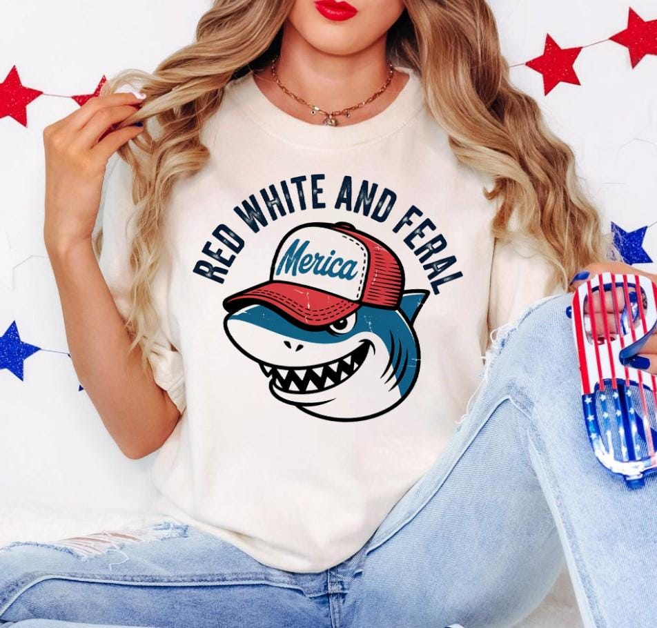Merica Shark Feral Free Meme Shirt Funny 4th of July Unisex T Shirt American Feral Girl Summer Tee Gift For Her For Him Graphic Tee – Feel-Good Design · Top Pick For Any Outfit