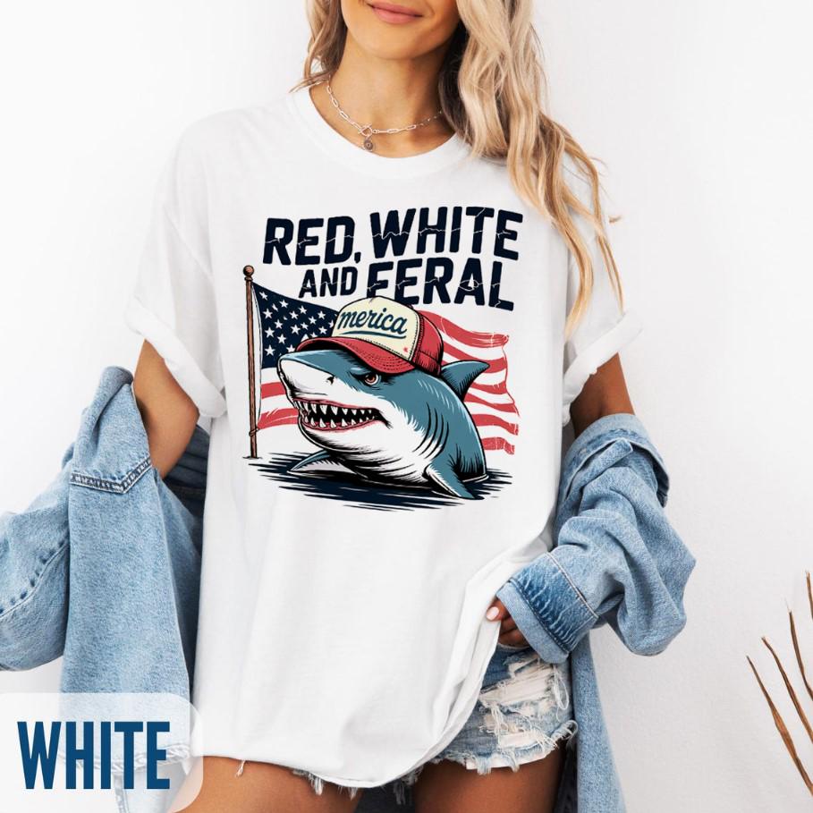 Shark Feral Free Funny Shirt American Flag 4th of July Unisex T Shirt American Feral Girl Summer Tee Gift For Her Graphic Tee – Aesthetic Look · Top Pick For Any Outfit
