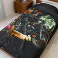 Day of the Dead Biker Plush Blanket Cozy Throw for Motorcycle Lovers Halloween Decor Dia de los Muertos Unique Gift Graphic Tee – Bold Style · High-Quality Print