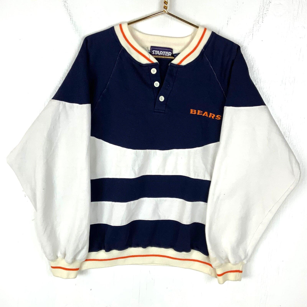Vintage Chicago Bears Starter Sweatshirt Large Striped Henley Nfl Football Sweatshirt – Easygoing Wear · High-Quality Print