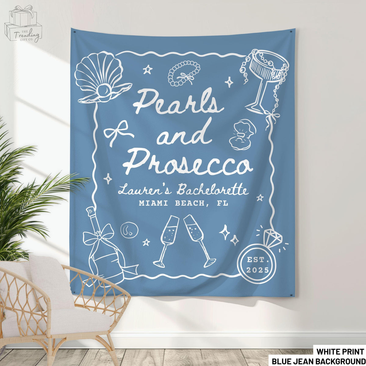 Pearls and Prosecco Bridal Shower Banner Custom Prosecco and Pearls Bachelorette Party Welcome Sign Decor Personalized Bride Photo Backdrop Graphic Tee – Bold Style · Top Pick For Any Outfit