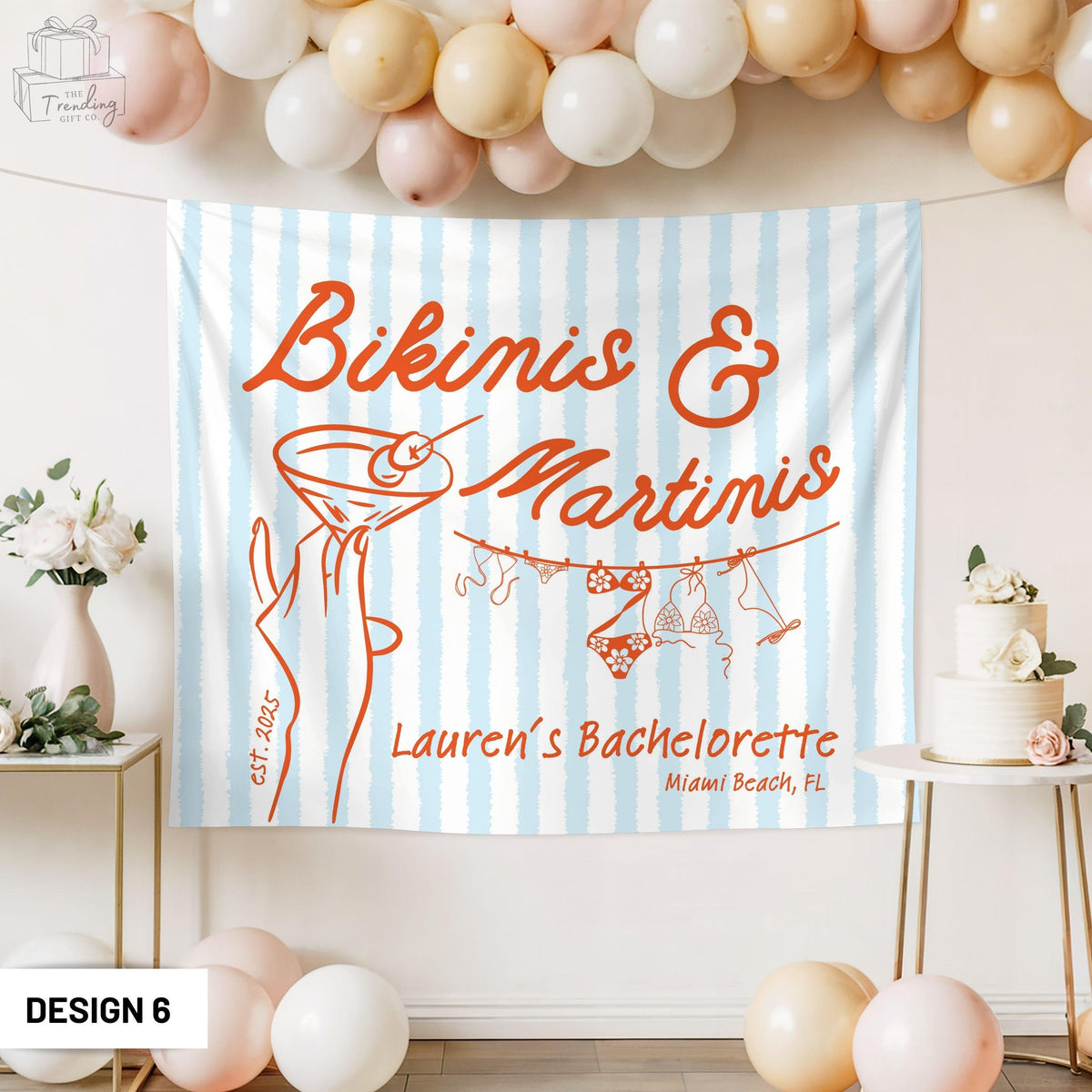 Personalized Bikinis and Martinis Bachelorette Banner Custom Martini Theme Birthday Party Decor Beach Bach Photo Backdrop Wall Tapestry Graphic Tee – Soft Feel · Trending Graphic Apparel
