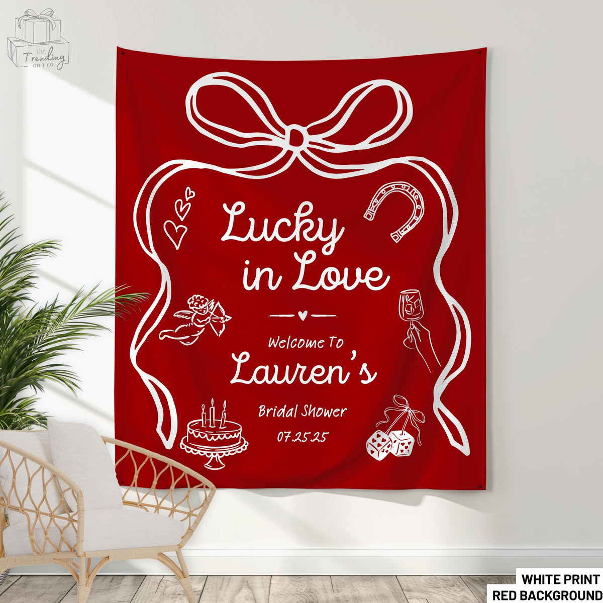 Lucky In Love Bridal Shower Banner Las Vegas Bachelorette Party Decor Custom Bachelorette Photo Backdrop Welcome SignCasino Bach Tapestry Graphic Tee – Aesthetic Look · High-Quality Print